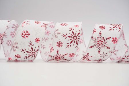 Текстурована стрічка зі сніжинками на дроті_KF7000GC-7-1_біла
